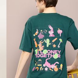 Kook N Keech Looney Tunes Printed Pure Cotton Oversized T-shirt-image-44