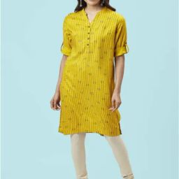 Rangmanch by Pantaloons Mustard Printed Straight Kurta-image-15