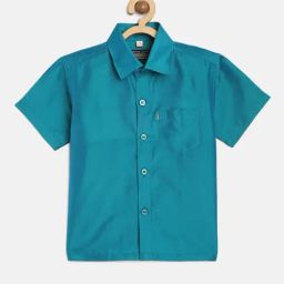 THANGAMAGAN Kids Blue Solid Lining Shirt-image-115