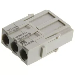 Harting Heavy Duty Connector Inserts / Modules HEAVY DUTY CONN, MODULE, PLUG, 3POS, 40A, 09140033003-0