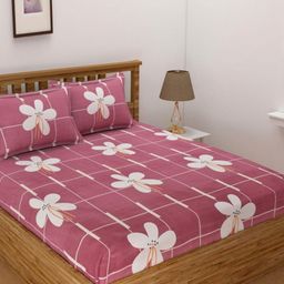 B' Decorlish Purple & White Floral 220 TC Queen Bedsheet with 2 Pillow Covers-image-93