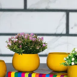 Decorcity 4Pcs Yellow Metal Round Planters-14