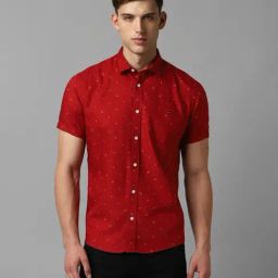 Louis Philippe Jeans Red Cotton Slim Fit Printed Shirt-image-26