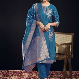KALINI Women Ethnic Motifs Regular Kurta with Trousers & With Dupatta-picture-13