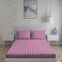Living scapes by Pantaloons Pink & White 220TC King Bedsheet Set 2.74 m x 2.74 m-image-89