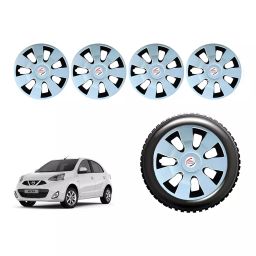Auto Pearl WaSlvBK35_R Press Type Car Wheel Cover with Retention Ring 35.56 cm (14 Inch) Glossy Silver, Black for Nissan Micra Diesel XL (Set of 4)-picture-3