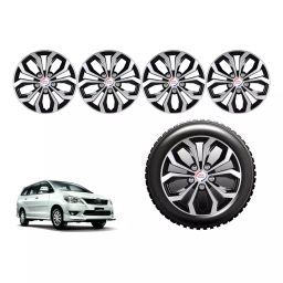 Auto Pearl pDC28_R Press Type Car Wheel Cover with Retention Ring 381 mm(15 Inch) Glossy Silver, Black for Toyota Innova 2.5 VX (Diesel) 8 Seater (Set of 4)-image-91