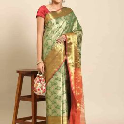Silk Land Green Woven Saree With Unstitched Blouse-image-69