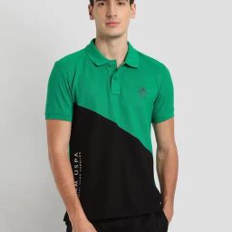 U.S. Polo Assn. Green & Black Cotton Slim Fit Colour Block Sports Polo-1