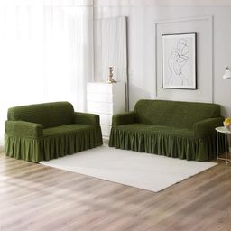 HOKIPO Solid Forest Green Elastic 5 Seater Fully Covered Stretchable Sofa Cover-image-8