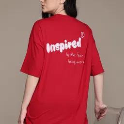 The Roadster Lifestyle Co. Printed Drop-Shoulder Sleeves Oversized Longline T-shirt-picture-21