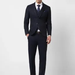 V Dot Navy Blue Skinny Fit Three Piece Suit-image-44