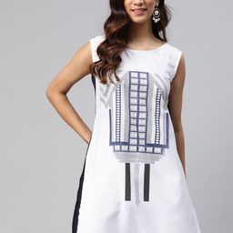 Mmantra White & Navy Blue Geometric Printed Kurti-picture-24