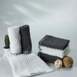 Nautica Cross View White & Steel Grey Cotton 600 GSM Fluffy Zero Twist Face Towel - Set of 8-5