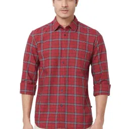 Parx Red Cotton Slim Fit Checks Shirt-image-24