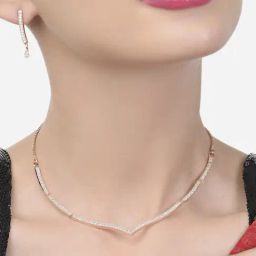 Zaveri Pearls Rose Gold Cubic Zirconia Contemporary Sleek Necklace & Earring Set-ZPFK15483-9
