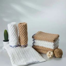 Nautica Cross View White & Wheat Cotton 600 GSM Fluffy Zero Twist Face Towel - Set of 8-28