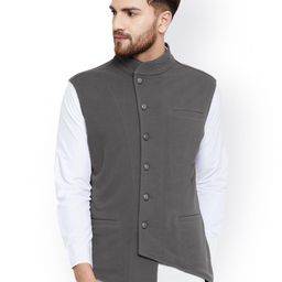 Hypernation Men Grey Solid Nehru Jacket-picture-55