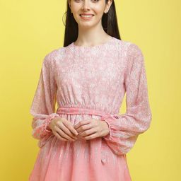 JAKANARY Women Print Round Neck Puff Sleeve Top-image-73