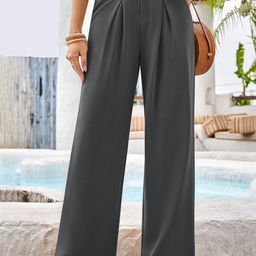 Outzidr Women Flared High-Rise Pleated Parallel Trousers-image-115