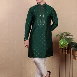 Koshin Ethnic Motifs Embroidered Regular Mirror Work Straight Kurta with Pyjamas-image-64