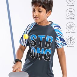 Pine Active Half Sleeves Quick Dry T-shirt with Text Print - Blue-image-66