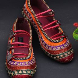 Little Palz Embroidered Detail Ethnic Mojaris - Red & Orange-image-1