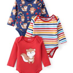 Babyhug 100% Cotton Full Sleeves Onesies With Squirrel Print - Red & Navy Blue-image-69