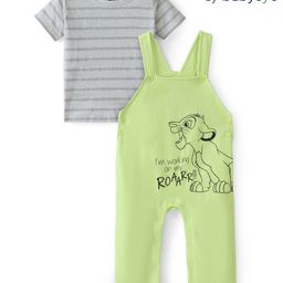 Babyoye Disney Interlock Knit Half Sleeve T-Shirt &  Dungaree Set with Lion King Print- Multicolor-image-85
