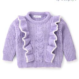 Babyoye Knitted Full Sleeves Pullover Sweater with Frill Detailing & Cable Knit Design - Lilac-image-79