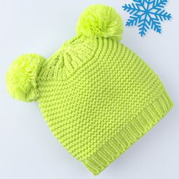 Babyhug Cable Knit Design Woollen Cap with Pom Pom - Neon Green-picture-11