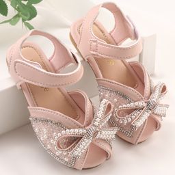 Babyoye Party Wear Sandal with Velcro Closure & Pearl Embellishments - Pink-image-89