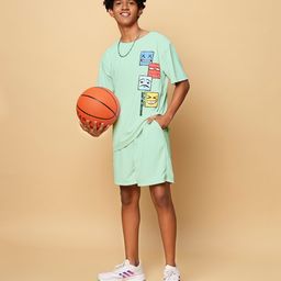 TeenTrums Half Sleeves Graphic Coordinated Tee & ShortsSet - Mint-picture-4