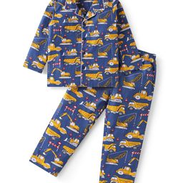 Babyhug Cotton Knit Full Sleeves Front Open Night Suit with Vehicle Print - Navy Blue-image-12