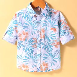 Rikidoos Full Sleeves Leaves Printed Shirt - White-image-48