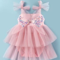 Mark & Mia Woven Sleeveless Party Frock Style Onesie With Sequin Detailing - Pink-image-32