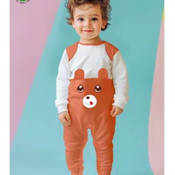 Kidbea 100% Organic Cotton Full Sleeves Bear Printed Romper - Orange-picture-1