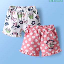 babyoye Disney Terry Knit Knee Length Shorts with Minnie Mouse Print Pack of 2 - Pink & White-image-58