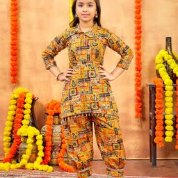 Aarika Cotton Woven Three Fourth Sleeves Paisleys Printed Sequins Embellished Kurta Harem Pant Set - Mustard-image-38