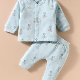 I Bears Fleece Knit Full Sleeves Co-Ord Winter Wear Suit with Elephant Print - Light Blue-image-42