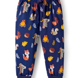 Babyhug Cotton knit Full Length Lounge Pant with Animal Print - Navy Blue-picture-30