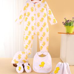 Babyhug 100% Cotton Knit Baby Gift Set With Duck Print - White-picture-25