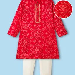 EARTHY TOUCH Rayon Woven Full Sleeves Kurta Pajama Set With Floral Print - Red-picture-17