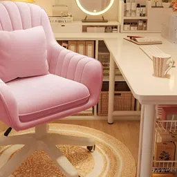 Oakcraft Pink Striped Velvet Study Chair-image-76