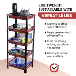 Kuber Industries Maroon & Black 5 Pieces Self Design Multipurpose 5 Tier Racks For Storage image 5