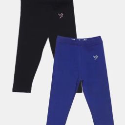 TWIN BIRDS Kids Black & Navy Cotton Regular Fit Leggings (Pack of 2)-image-38