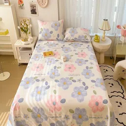 JC HOME Cream & Purple Printed 220 TC Pure Coton King Bedsheet Set-2.3 m x 2.5 m-17