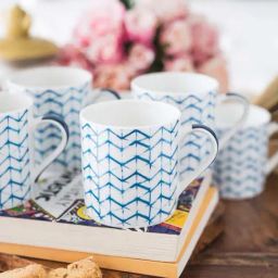 Goodhomes Blue & White Bone China Tea Cups (220 ml) - Set of 6-picture-10