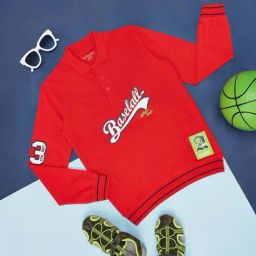 Pantaloons Junior Red Cotton Printed Full Sleeves Polo T-Shirt-image-43