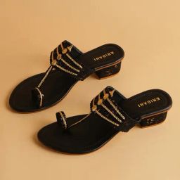 Eridani Women's Veera Black Kolhapuri Sandals-picture-5